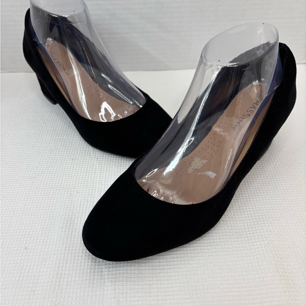 Massini Black Suede-Look Almond Toe Slip-On Flats